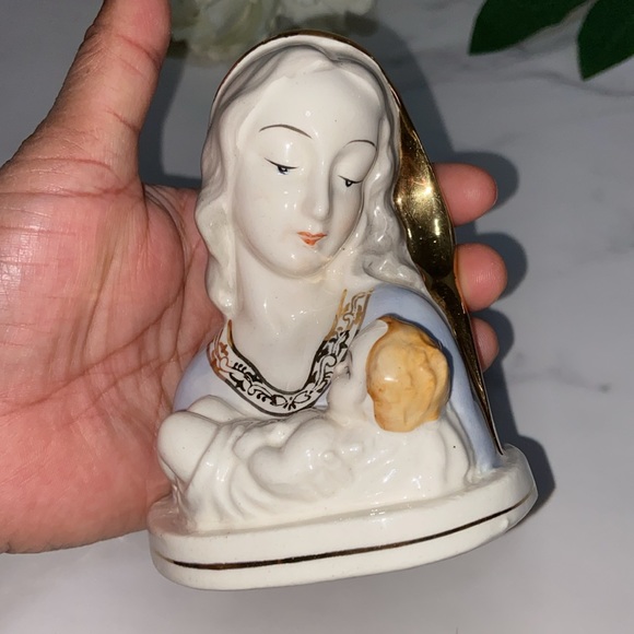 Vtg Mother And Child Mary Porcelain Sculpture Table Decoration Gold Gilded JAPAN - Picture 11 of 15